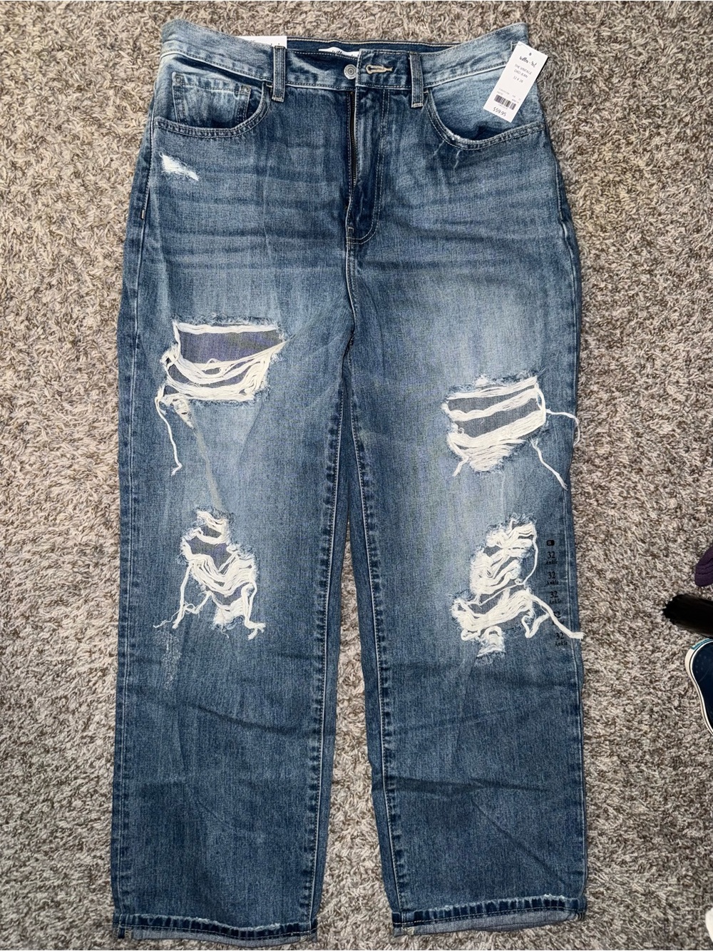 Willow+Root Blue Denim Ripped Straight-Leg Jeans